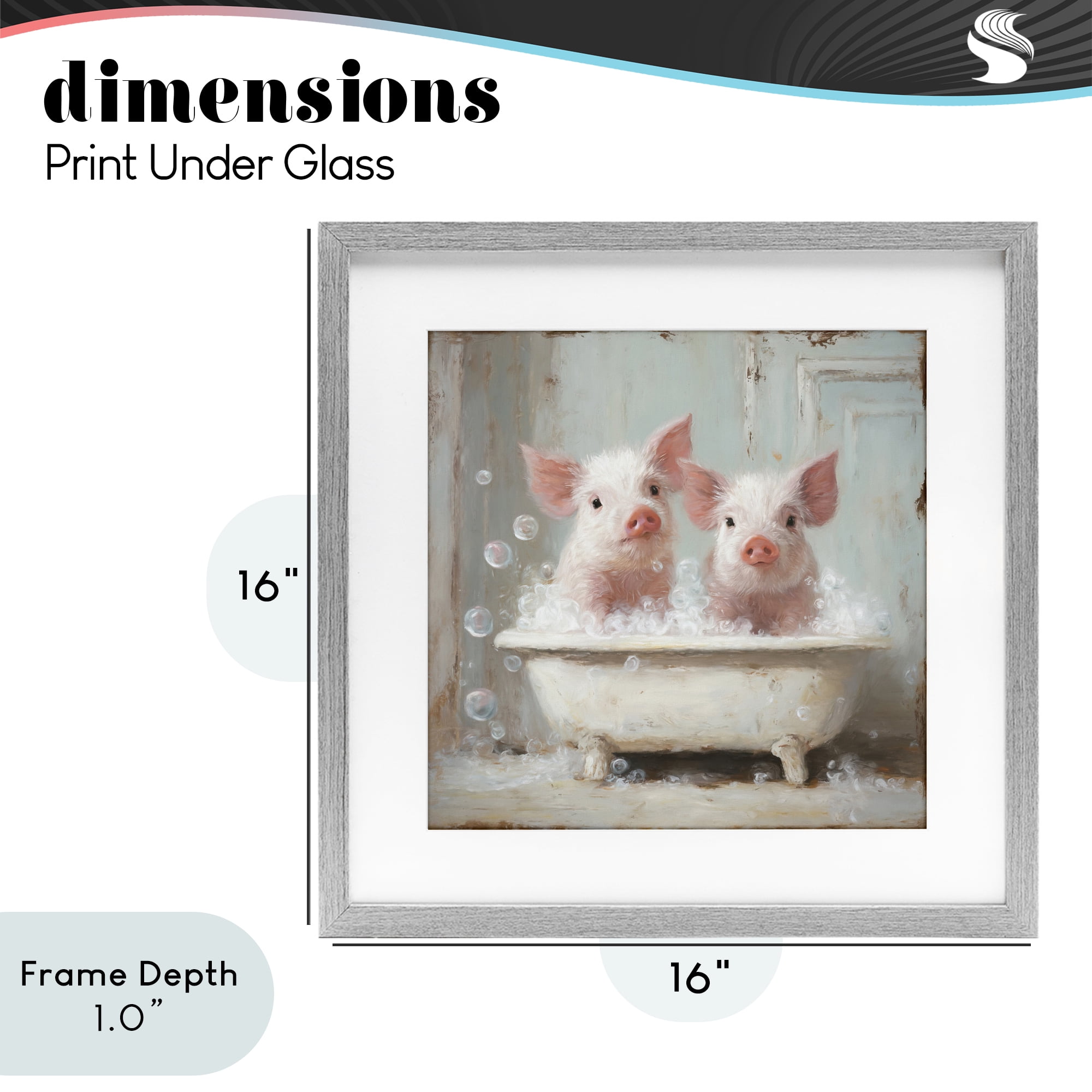 Stupell Industries Piglet Bubble Bath Gray Framed Print Under Glass, design by Tina LeCour