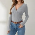 thumbnail image 2 of Women's Long Sleeve Tops Fashion Slim Button Knit Blouses Lightweight Basic Business Sweaters Solid Color Long Sleeved V-Neck Pullover Top, 2 of 6