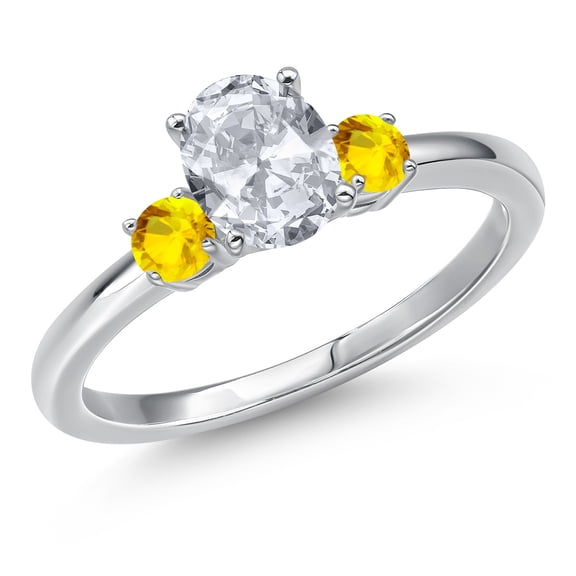 Gem Stone King 14K White Gold White Topaz and Yellow Sapphire Engagement Ring for Women | 1.27 Cttw | Oval 7X5MM | Gemstone November Birthstone | Size 9