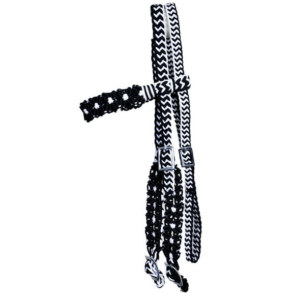 Black / White Horse Bridle Headstall Braided Paracord Hilason