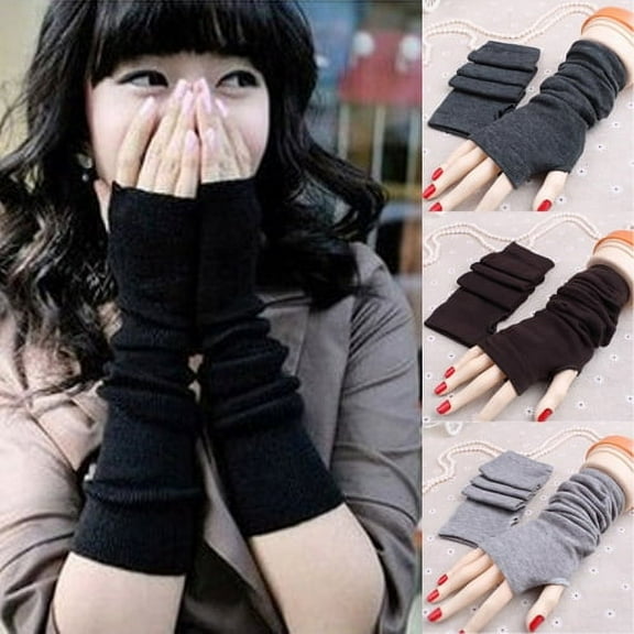 SPRING PARK Women's Winter Casual Fashion Knitted Arm Fingerless Long Mitten Wrist Elastic Warm Gloves