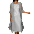 thumbnail image 3 of JURANMO Womens Dresses Two Piece Summer Sets Elegant Wedding Guest Dresses with Flowy Chiffon Cardigan Casual Midi Dress Vacation Baech Outfits Gray XXXXL Back Packs Sales for School, 3 of 7