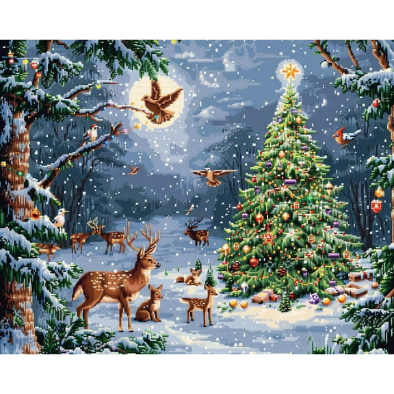 Christmas Tree Animals DIY 11CT Stamped Cross Stitch Kits for Beginners Easy Needlepoint Embroidery Counted Cross Stitch Art Craft for Wall Decoration 12x16inch(4)