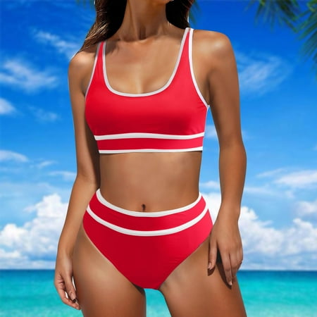 Up to 65% off Pitauce Swim Suits for Women 2024 Push Up Bra Patchwork High Waisted Thong Bikini Set Two Piece Swimsuit Beach Surfing Bathing Suit on Clearance