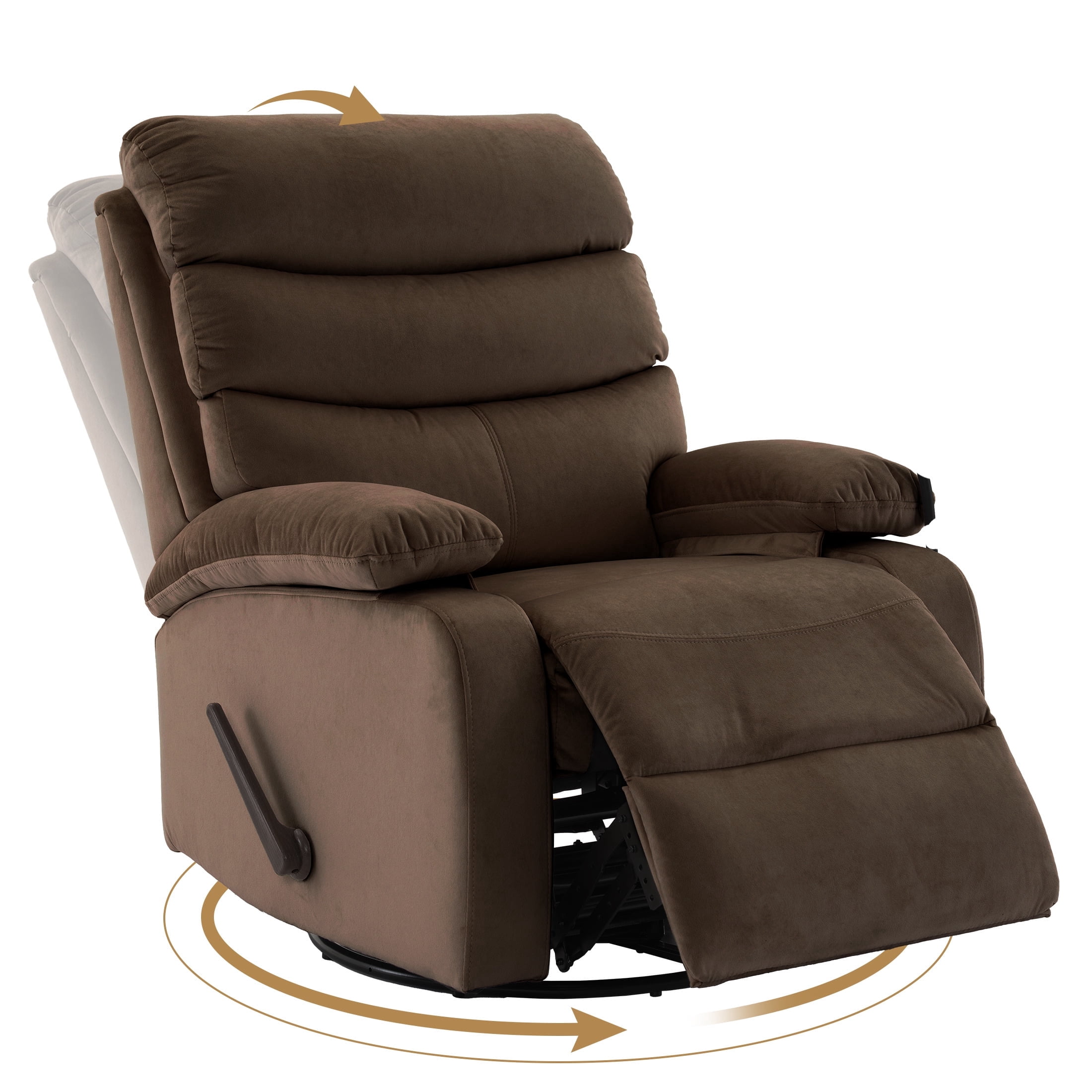 Manual Swivel Rocker Recliner for Small Spaces, Swivel Rocker Recliner Chair Small Rocker Recliner Chair for Living Room, RV, Nursery, Bedroom, Dark Brown