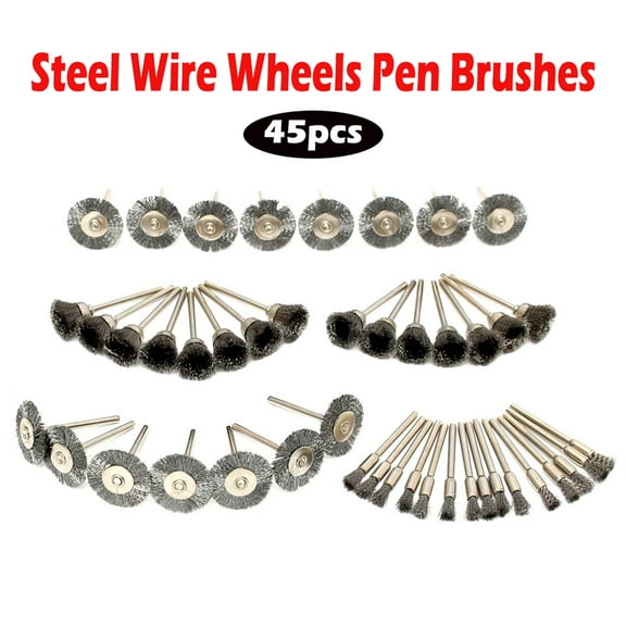 SENRISE 45pcs Wire Brush Wheel Cup Brush Set Round Wire Brushes for Drill Stainless Steel 5/15/25mm