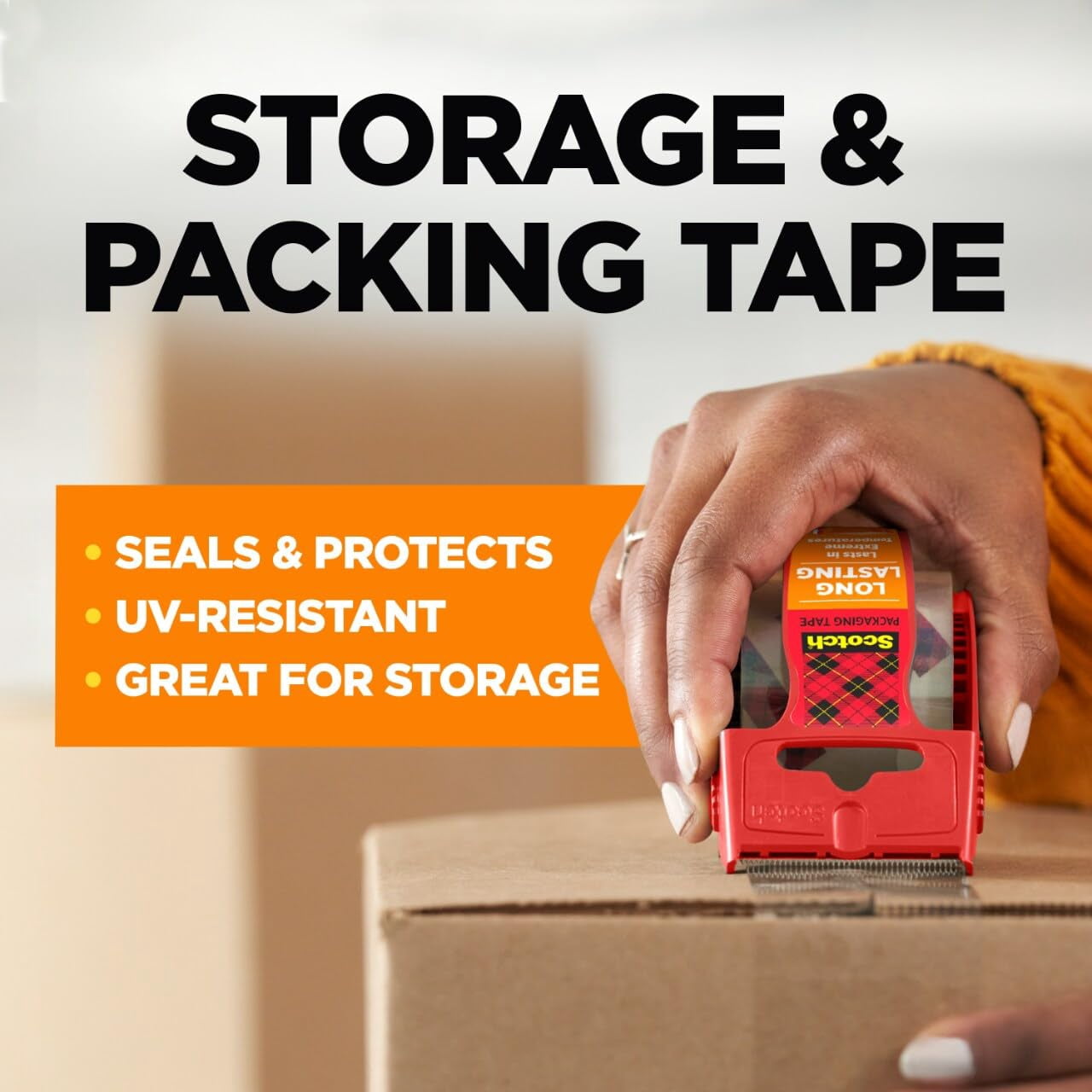 Durable storage packing tape with dispenser, 1.88-inch 22.2-yard roll, transparent - anti-stick, suitable for moving, transportation, and long-term storage (2 rolls)
