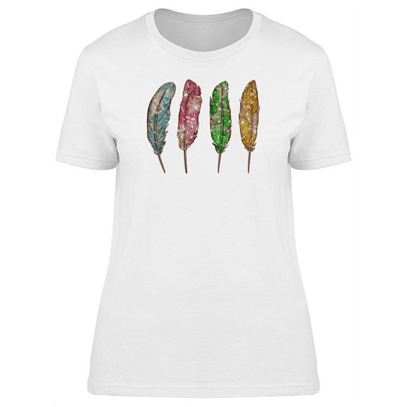 Four Different Colored Feathers T-Shirt Women -Image by Shutterstock, Female XX-Large
