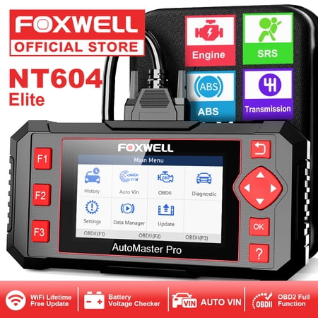 FOXWELL NT604 Elite OBD2 Scanner Car Scanner , Check Engine Code Reader, Diagnostic Scan Tool with SRS Airbag Scanner, ABS SRS Transmission Car Diagnostic Scanner with Battery Test for All Cars