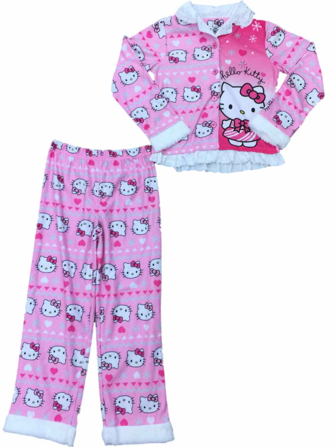 Hello Kitty Girls Hello Kitty Cat Fuzzy Christmas Pajamas Holiday
