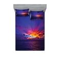 thumbnail image 1 of Ocean Bedding Set with Sheet & Covers, Dreamlike Sunset in the Ocean Aurora Borealis Beyond Pacific Sea Atmosphere Photo, Printed Bedroom Decor 2 Shams, 4 Sizes, Purple Blue, by Ambesonne, 1 of 3
