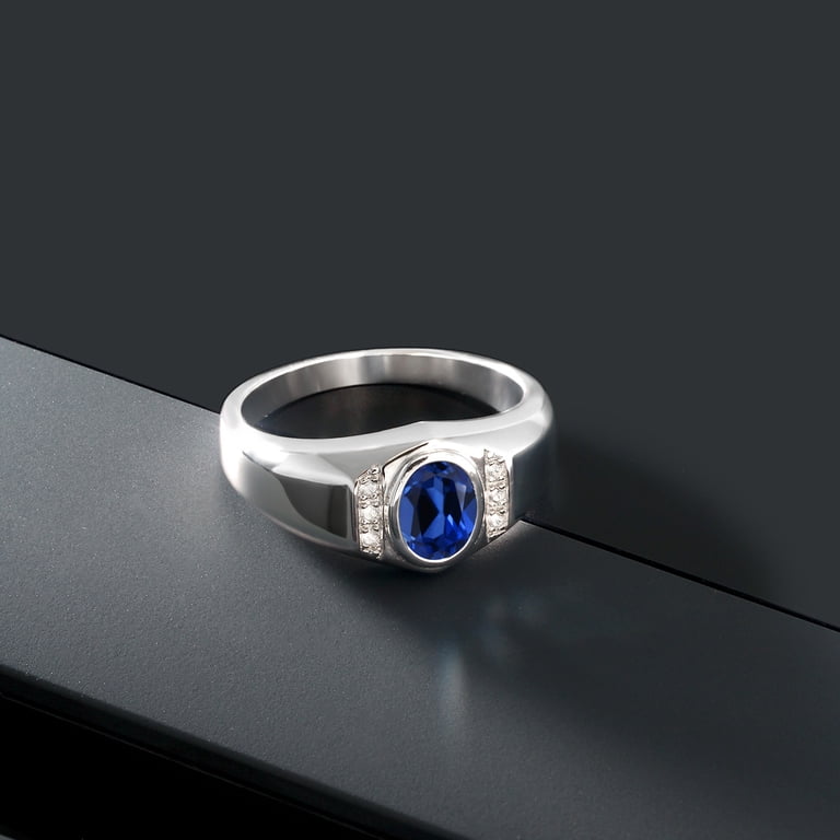Gem Stone King Men Sterling Silver Blue Gemstone Ring Size 11 1/2 main image 1