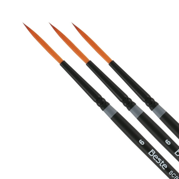 Creative Mark Beste Golden Taklon Script Liner #6 - 3 Pack Artist Paint Brush, Professional Watercolor Brushes, For Acrylic Painting, Short Handle, Sharp Edges, Hand-Tied & Shaped