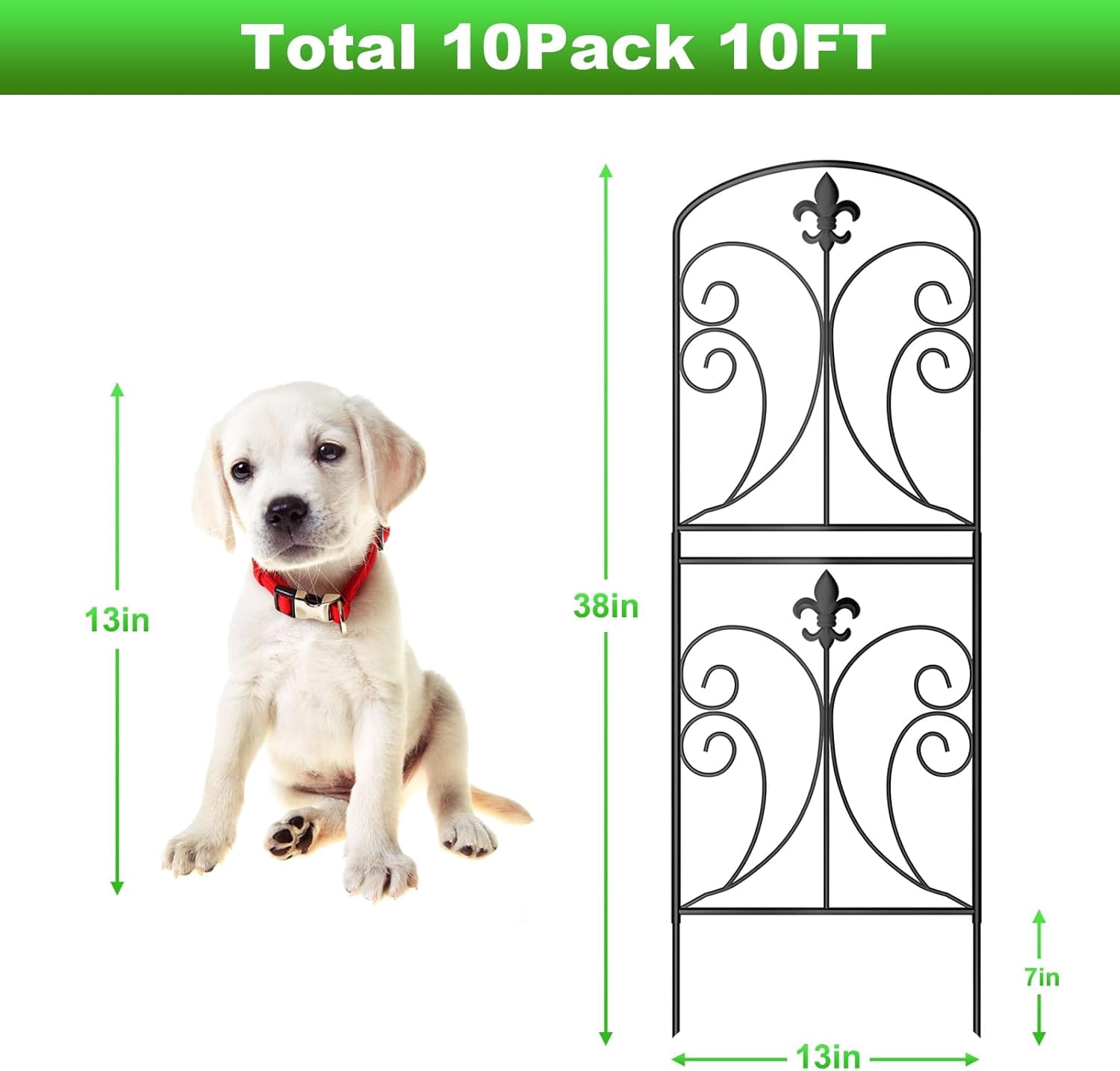 Decorative Garden Fence 10 Pack, 37.5in(H) x 10.8ft(L) Animal Barrier Rustproof Metal Fencing for Yard Dog Rabbits Wire Section Garden Edging