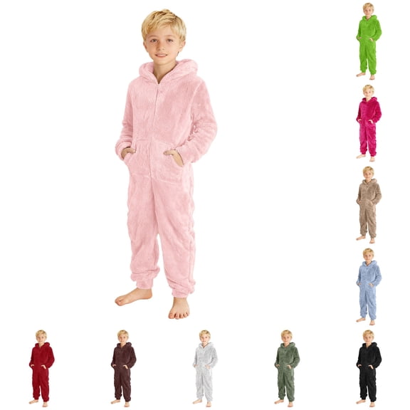 Boys Hooded Romper Jumpsuit Winter Warm Soft Lined Pajama Outfit For Toddler Kids Playwear
