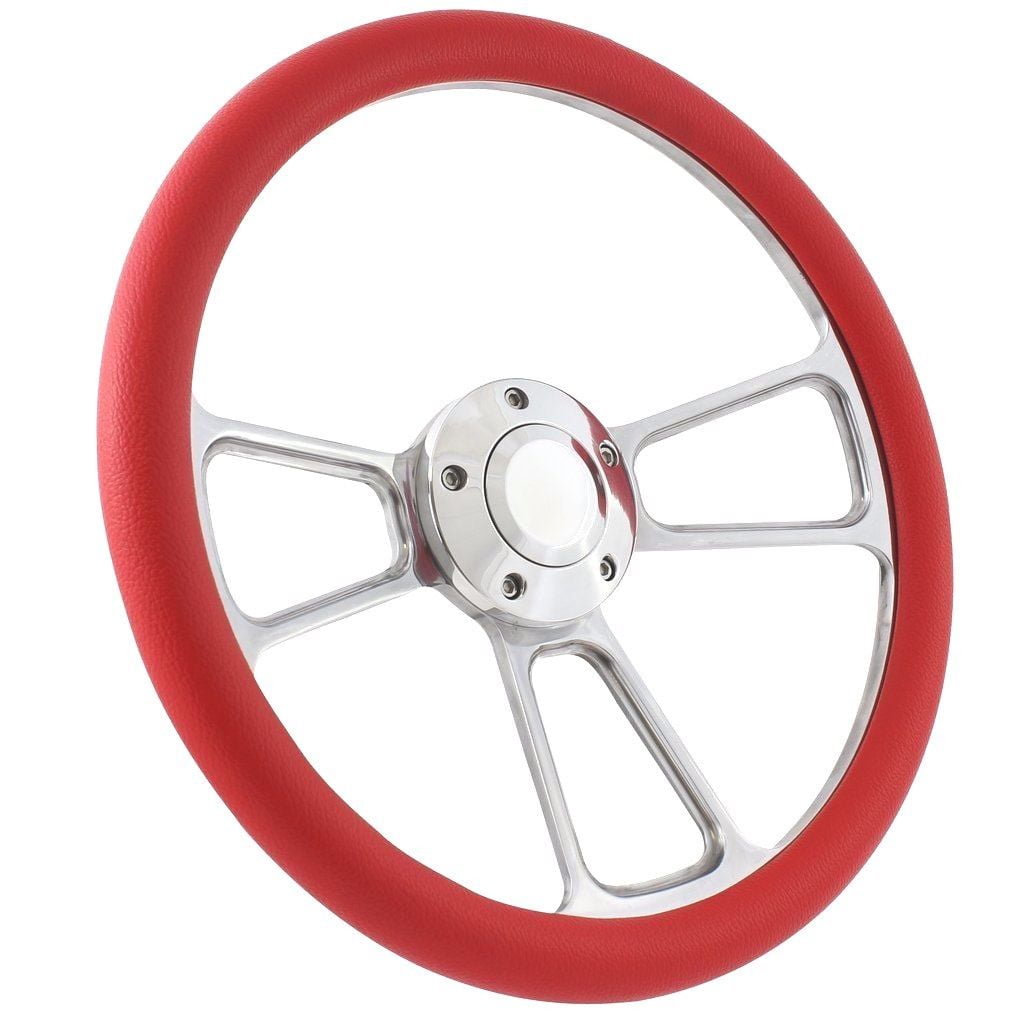 14" Marine Boat Red Aluminum Steering Wheel w/ 3/4" Tapered Key Way Adapter"