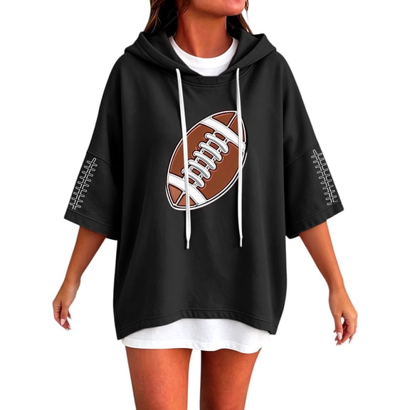 Football Mom Sweatshirts for Women Game Day Cozy Outfits Loose Fit Blouse Football Graphic Cute Long Sleeve Football Lover Hoodie Gift Plus Size Hooded Heart Graphic Fall Outfits Mom Shirts Black