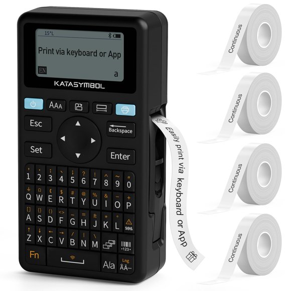 SUPVAN E11 Machine à Étiqueter Bluetooth avec 4 Rubans, Prise en Charge du Clavier et de l'App avec 40 Polices et Plus de 450 Icônes, Étiqueteuse Rechargeable Sans Encre pour la Maison, Trousse
