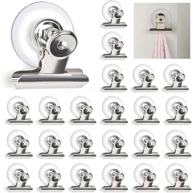24 Piece Clear Suction Cup Clip 1.3 Inch PVC Window Clamp Holder With 1.6 Inch Steel Hook Home Office