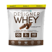 Designer Wellness, Designer Whey, Natural 100% Whey Protein Powder with Probiotics, Fiber, and Key B-Vitamins for Energy, Gluten-free, Non-GMO, Gourmet Chocolate, 4 lb