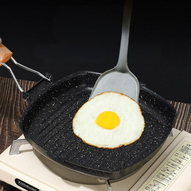 Sartén para asar negra práctica con mango plegable, utensilios de cocina rectangulares antiadherentes para picnic, hogar, interior, exterior, carnes,