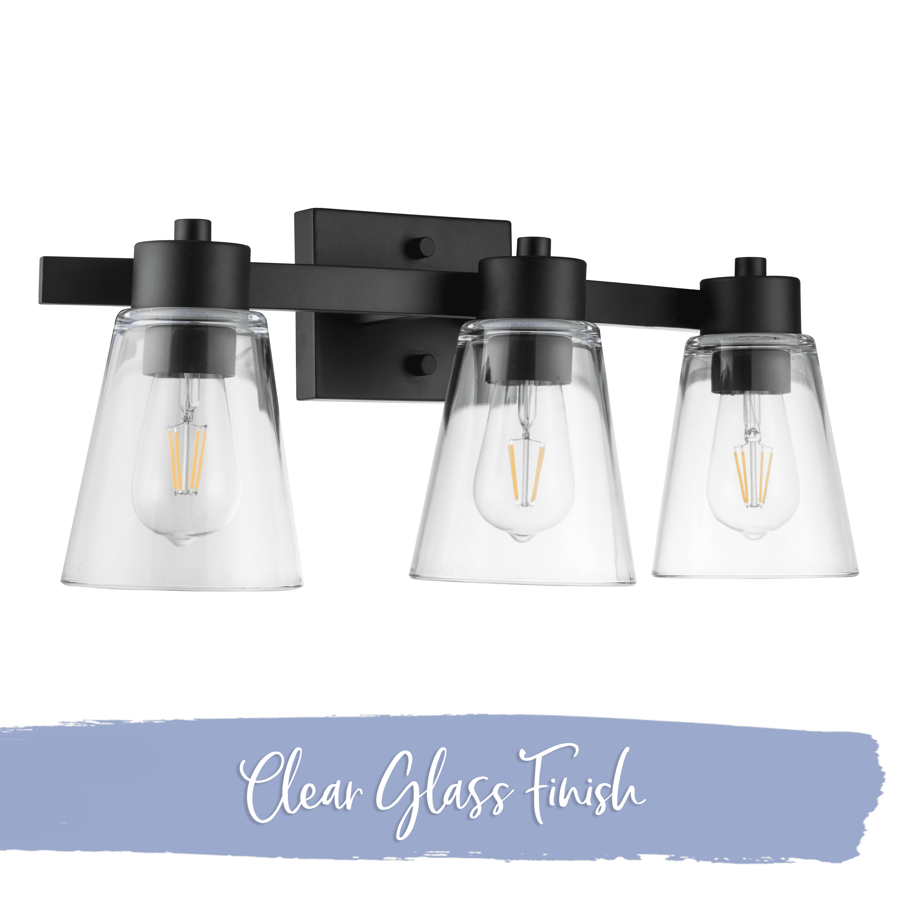 Prominence Home Fairendale 3-Light Matte Black Bathroom Vanity Light with Clear Glass Shade