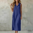 thumbnail image 6 of ClodeEU Women's V Neck Sleeveless Linen Blend Hooded Midi Dress,Casual Loose Fit Dress with Pockets Blue,Women's Plus XXL, 6 of 7