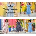 thumbnail image 2 of Agnes Orinda Women's Plus Size Easter Floral Dress Tie Square Neck Smocked Waist Short Sleeve Side Slit Beach A Line Maxi Dresses 1X Blue, 2 of 8