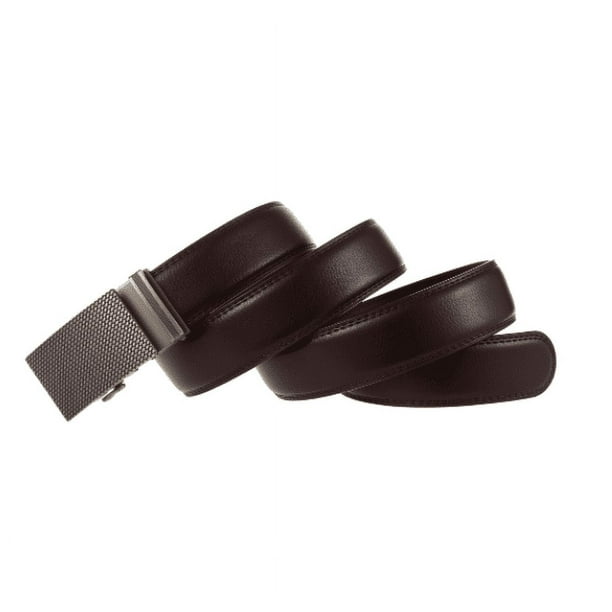 Leather Ratchet Slide Belt with Click Buckle - Adjustable Trim to Fit 