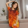 thumbnail image 3 of Wukai Tennis Ball In Fire Print Women's Loose Short Sleeve Nightgown, Soft Sleep Dress for Comfortable Relaxation, Casual Lounge Wear, 3 of 6