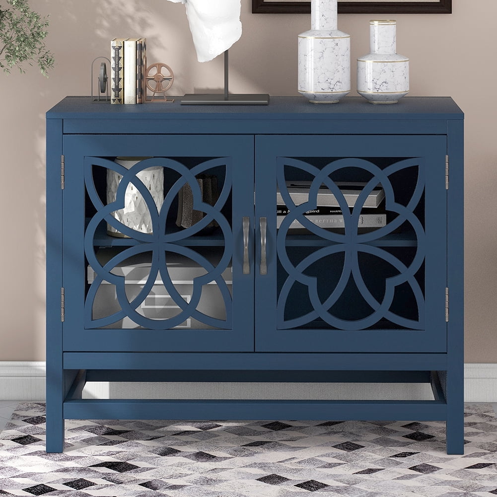 Lowestbest Freestanding Storage Cabinet, Wooden Floor Cabinet Accent Table, Navy Blue Lowestbest Freestanding Storage Cabinet, Wooden Floor Cabinet Accent Table, Navy Blue