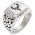 thumbnail image 1 of Stainless Steel Rising Phoenix Blaze Geometric Pattern Step-Down Biker Style Polished Ring, 1 of 1