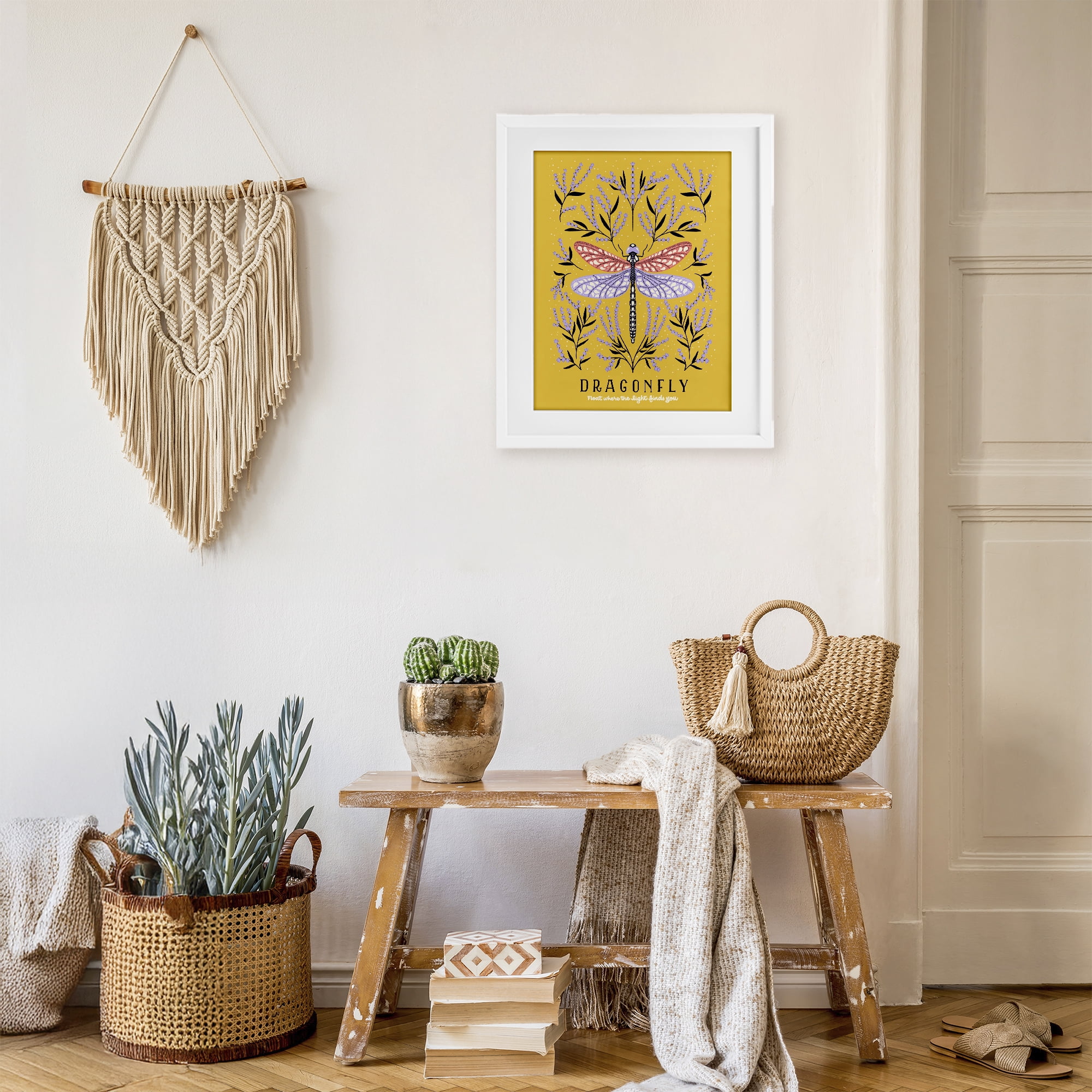 Stupell Industries Dragonfly Symmetry on Yellow White Framed Print Under Glass, design by Indira Prieto | IndySign