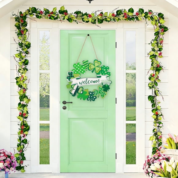 Uuiauoio Wooden St.Patrick's Day Decoration Shamrock Door Wreath for Front Door Sign Wall Signs Shamrock Clover Spring Decoration,Irish Sign Welcome Hanging for Home Decor Party Outdoor Indoor Supply