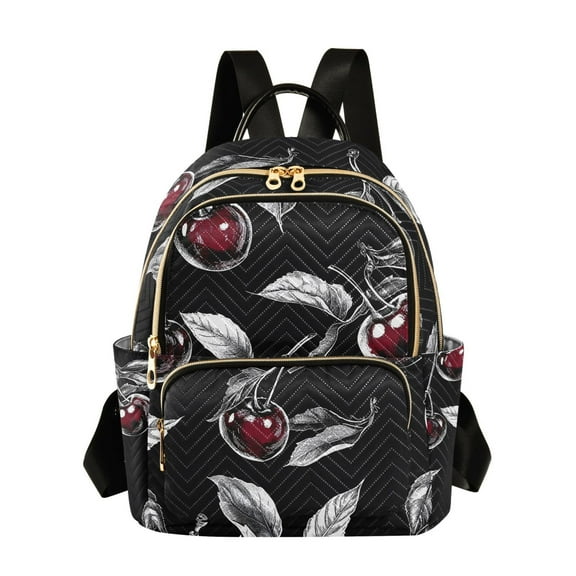 ALAZA Cherry on Black Womens Travel Laptop Backpack Large Daypack Ladies Shoulder Bags S