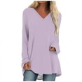 thumbnail image 1 of KIHOUT Spring Winter Womens Tops Solid Color T-shirt Long Sleeves Blouse V-Neck Casual Mid-Length Blouse Tops, 1 of 5