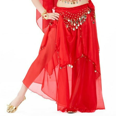 Choli Belly Dance - BellyLady Belly Dance Chiffon Coins Full Circular Skirt-Red