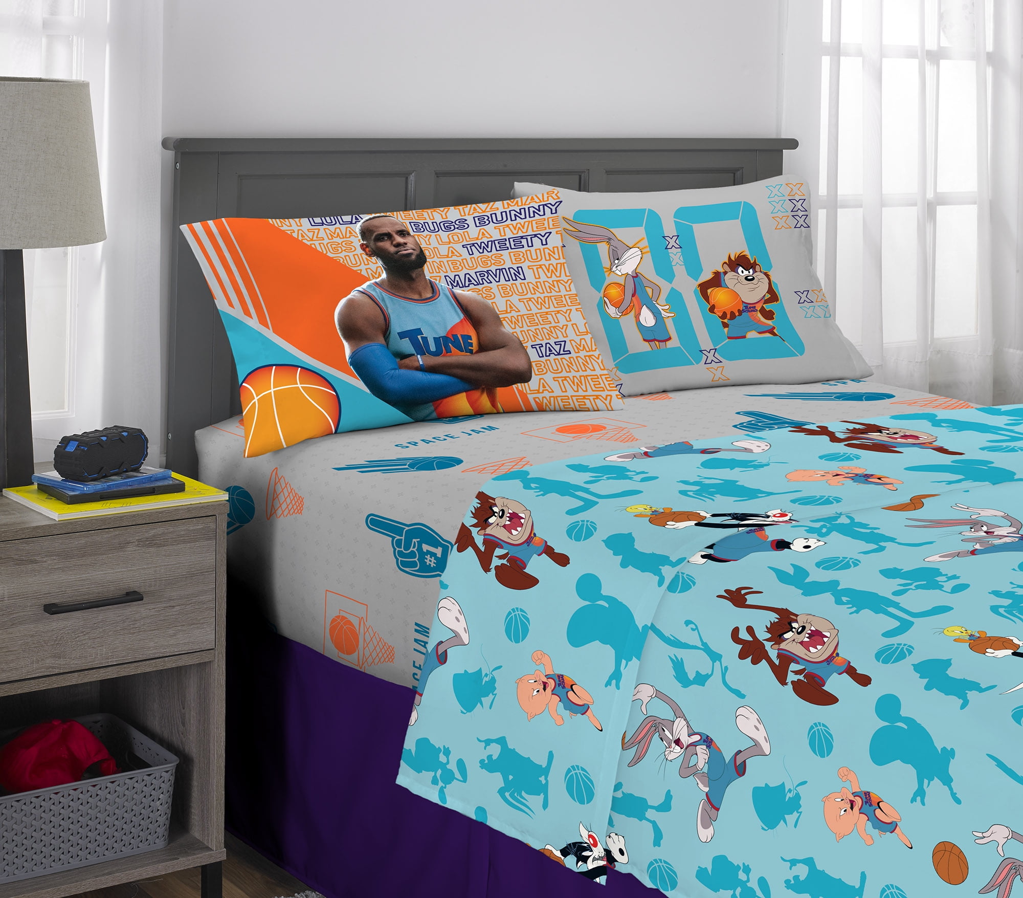 Space Jam Kids Super Soft Microfiber Bedding Sheet Set, Blue and Gray