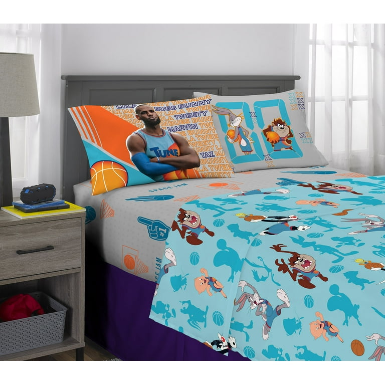 Space Jam Kids Full Sheet Set Blue and Gray Warner Bros