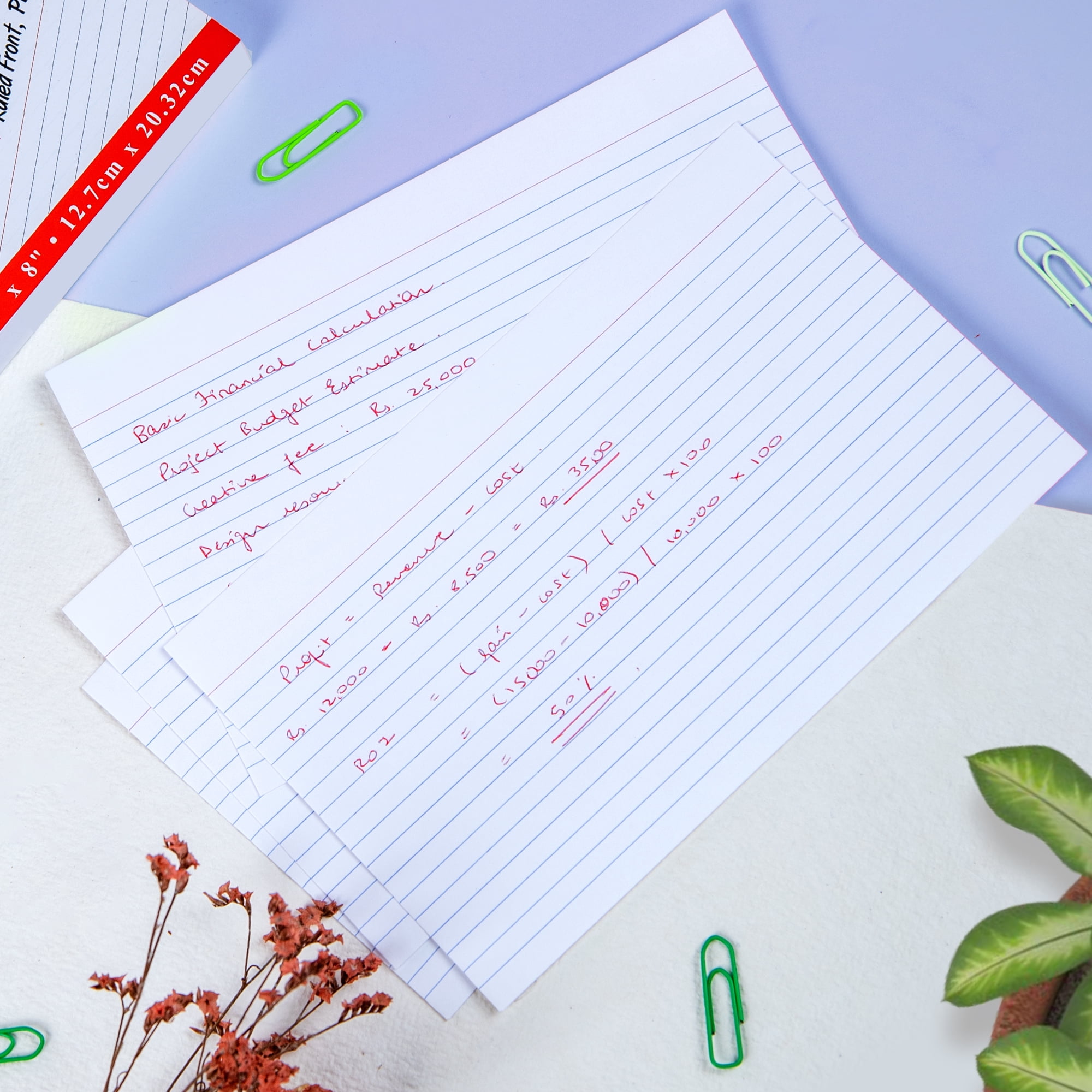 BAZIC Ruled Index Cards 5"X8" 2400 Count, White Ruled Lined Flashcards