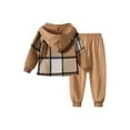 thumbnail image 3 of Fdqin Boys Outfit Sets 2Pcs Flannel Plaid Shirt and Pants Set Hoodie Sweatsuit for Fall Winter Spring Kids Clothes Khaki 5-6 Years, 3 of 7
