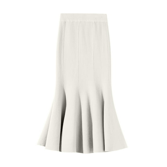 Fishtail Skirt Elastic High Waist Hip Wrapped Maxi Skirt Solid Color Office Lady Knitting Long Skirt Work Leisure Wear