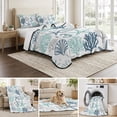 thumbnail image 6 of Queen Quilt Set 90''x96'', Blue Teal Coastal Lightweight Bedspread Coverlet Set with 2 Pillow Shams, Summer Beach Starfish Coral Nautical Breathable All Season Quilt Bedding for Bedroom/Guest Room, 6 of 9