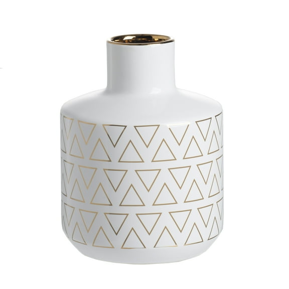 ARGUST D5.9x7.9" Round White/Gold Vase