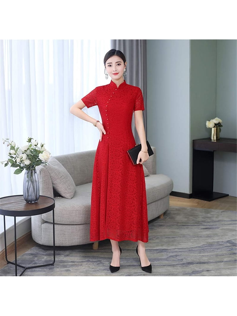 lace qipao dress Custom Red Lace Qipao