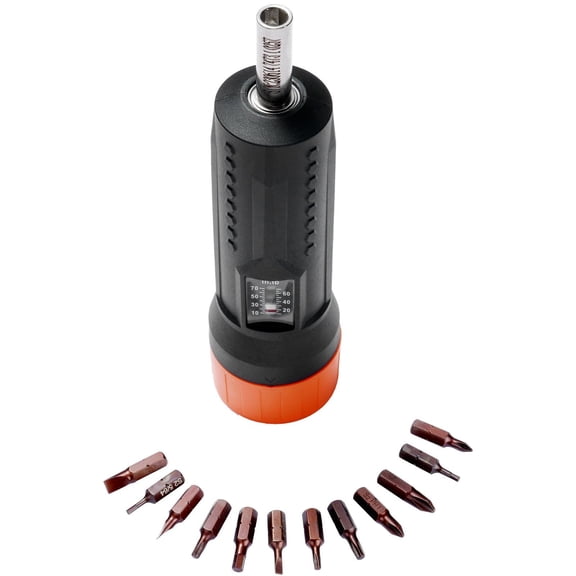 Mechanical Torque Screwdriver Set with View Window & 12 Bits  Adjustable Torque Range 10-70 in-lbs by 1 in-lb | Magnetic 1/4" Drive for DIY & Professional Use