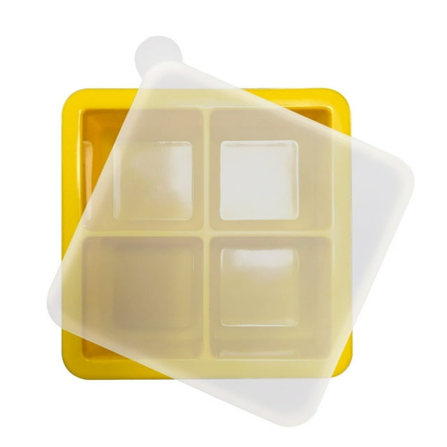 Boreal Craft 4 Grid Silicone Ice Tray With Lid Reusable Ice Maker For Juice Drinks Coffee Silicone Cup Cubes Freezer Tray Tray with Large Soup Freezer Silicone Ice Storage Trays for Freezer Large