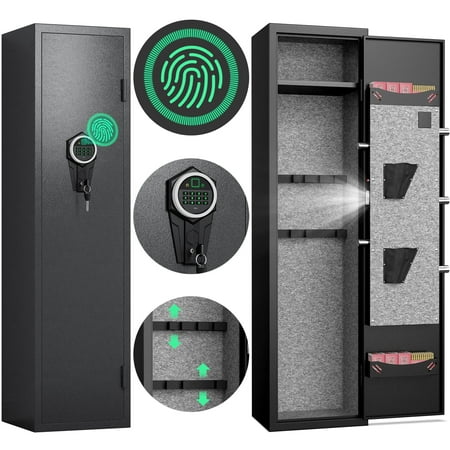 2-3 Biometric Fingerprint Gun Safe for Guns and Pistols Quick Access Gun Safe with Silent Mode and Alarm System Gun Cabinet with Removable Shelf and 2 Adjustable Gun Slots