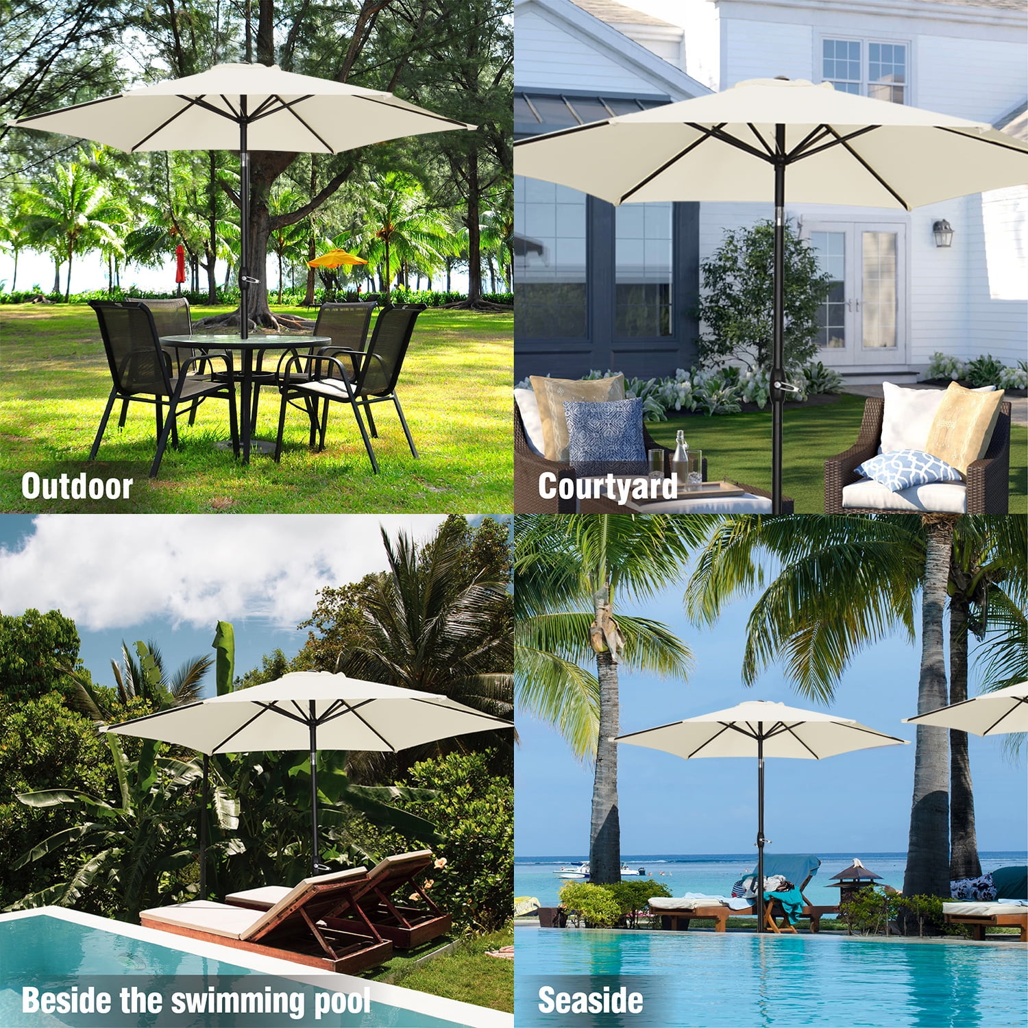 Ainfox 9ft Patio Umbrella Outdoor Portable Table Market Umbrella with Push Button Tilt/Crank Waterproof UV-proof,Khaki