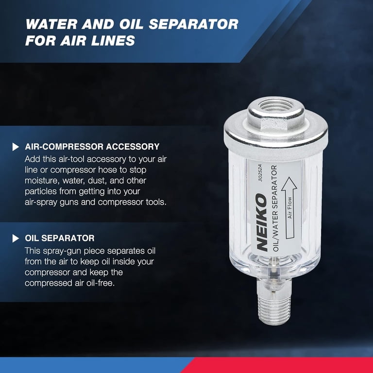 3 Pieces Water Oil Separator Filter Airbrush Filter Moisture Separator For Air Line Compressor Fitting, 1/4 Inch NPT Inlet And Outlet